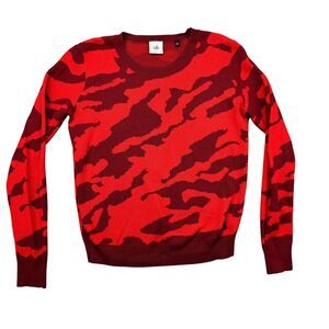 Cabi Sweater Women's Small Red Pullover Camo Long Sleeve Crew Neck Tight Knit